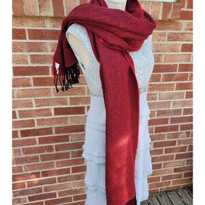 Lord & Taylor Wrap Scarf Red and Black Chervon Tassels Made in Italy